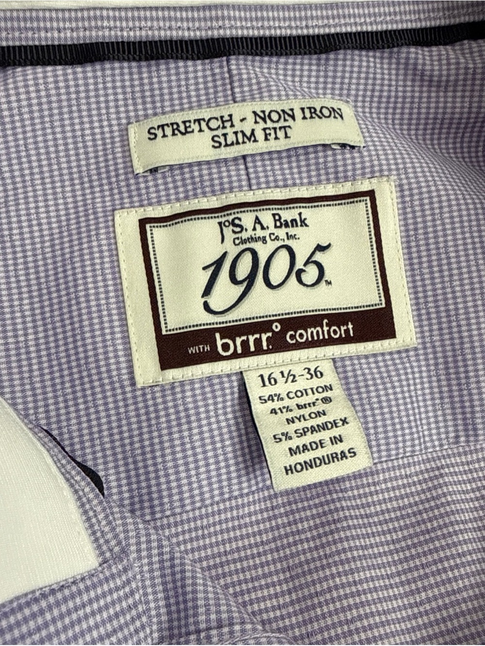Jos A Bank Men’s 1905 Stretch, Non Iron, Slim Fit Purple Button Up 16.5/36 - Picture 7 of 10